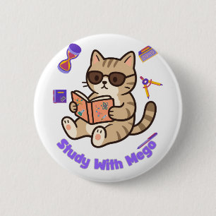Cute cat studying with sunglasses funny 6 cm round badge