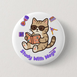 Cute cat studying with sunglasses funny 6 cm round badge