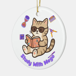 Cute cat studying with sunglasses funny ceramic tree decoration
