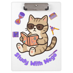 Cute cat studying with sunglasses funny clipboard