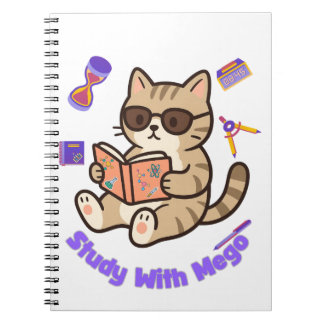 Cute cat studying with sunglasses funny notebook