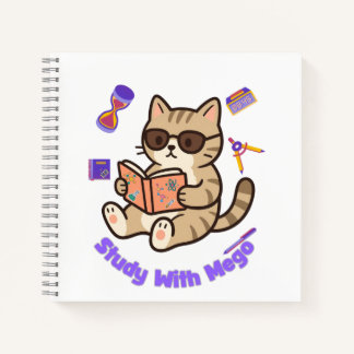 Cute cat studying with sunglasses funny notebook