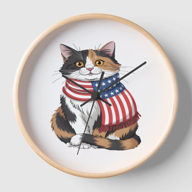 cute cat summer Flag US Memorial Day Clock (Front)
