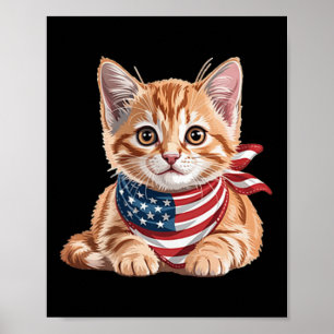 Cute Cat Summer Flag Us Memorial Day  Poster