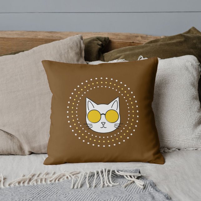 Cute Cat Sunglasses And Dot In Yellow Blue White Cushion (Creator Uploaded)