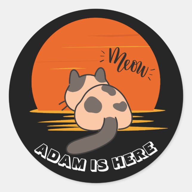 CUTE CAT SUNSET CUSTOMIZE PERSONALIZED NAME  CLASSIC ROUND STICKER (Front)