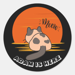 CUTE CAT SUNSET CUSTOMIZE PERSONALIZED NAME CLASSIC ROUND STICKER