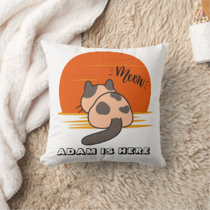 CUTE CAT SUNSET CUSTOMIZE PERSONALIZED NAME CUSHION