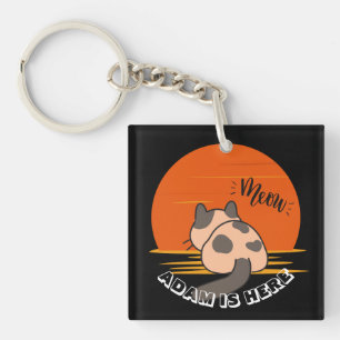 CUTE CAT SUNSET CUSTOMIZE PERSONALIZED NAME KEY RING