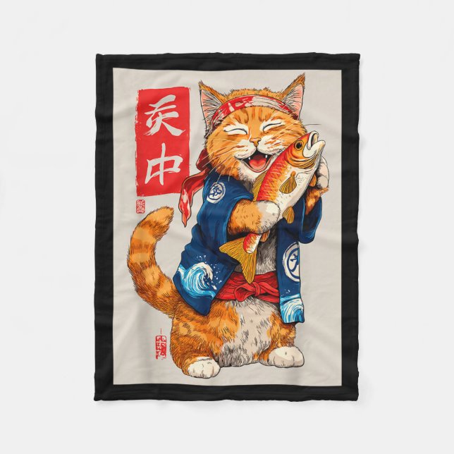 Cute Cat Sushi Japanese Food Anime Graphic Tees Me Fleece Blanket (Front)