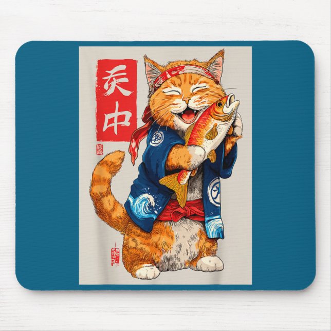 Cute Cat Sushi Japanese Food Anime Graphic Tees Me Mouse Mat (Front)