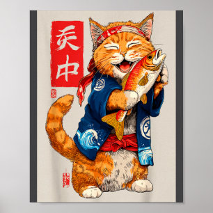 Cute Cat Sushi Japanese Food Anime Graphic Tees Me Poster