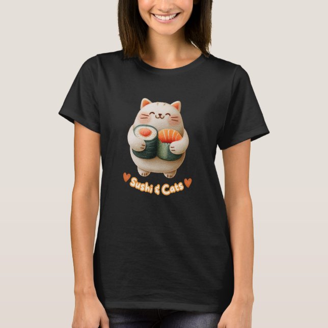 Cute Cat Sushi Kawaii Kitty Fan Japanese Foodie T-Shirt (Front)
