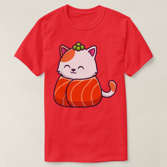 Cute Cat Sushi Salmon 3 T-Shirt (Design Front)