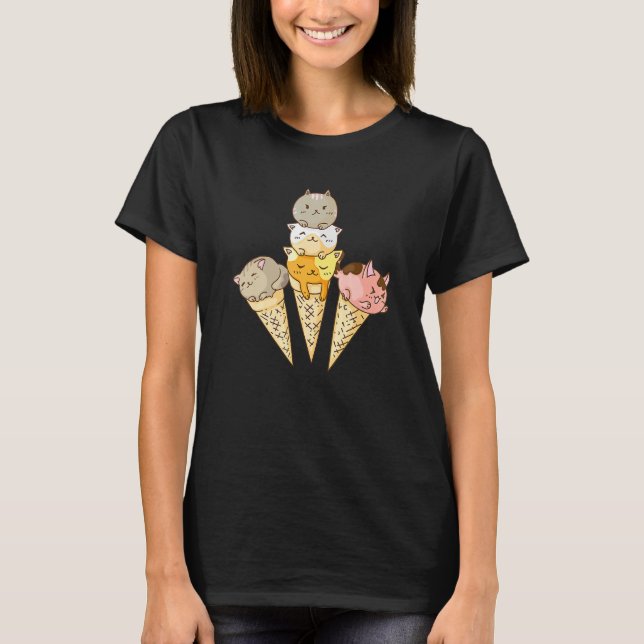 Cute Cat Sweet Ice Cream  Kitten Kids Birthday T-Shirt (Front)