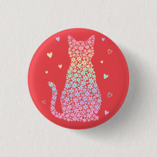 cute cat sweet rainbow hearts pastel gradient 3 cm round badge