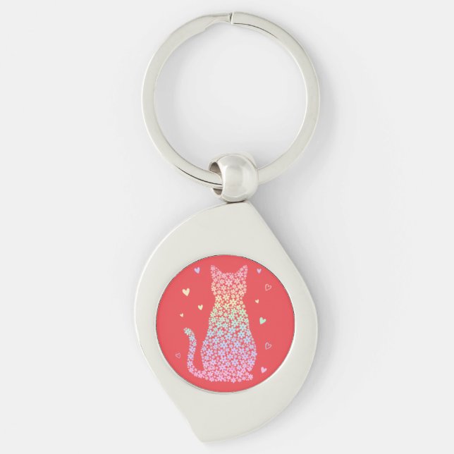  cute cat sweet rainbow hearts pastel gradient key ring (Front)