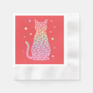 cute cat sweet rainbow hearts pastel gradient napkin