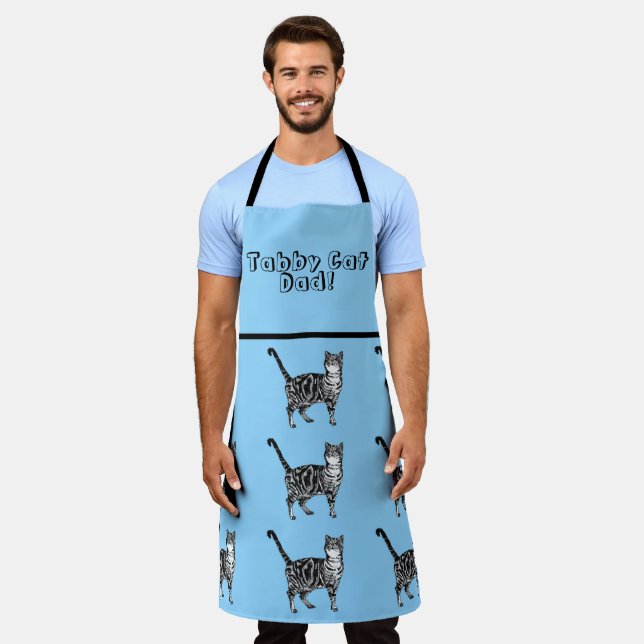 Cute Cat Tabby Pattern Blue Cats Mans Kitchen Apron (Worn)