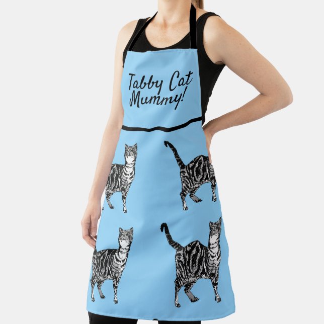 Cute Cat Tabby Pattern Blue Cats Mums Kitchen Apro Apron (Insitu)