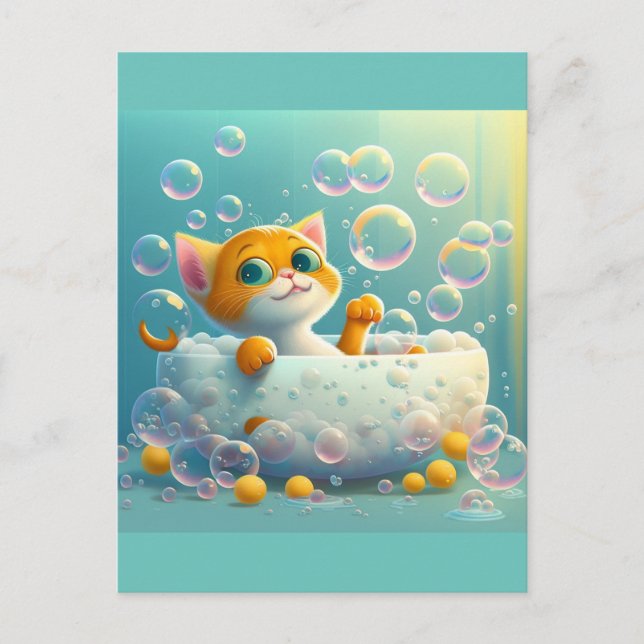 Cute cat taking a bath postcard (Front)