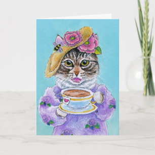 Cute Cat Tea Flowers Bee Love card