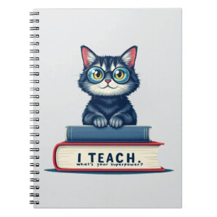 Cute Cat Teacher I Teach What's Your Superpower Notebook