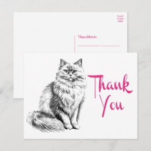Cute Cat Thank You Kitty Kitten Sketch Pink Thanks Postcard