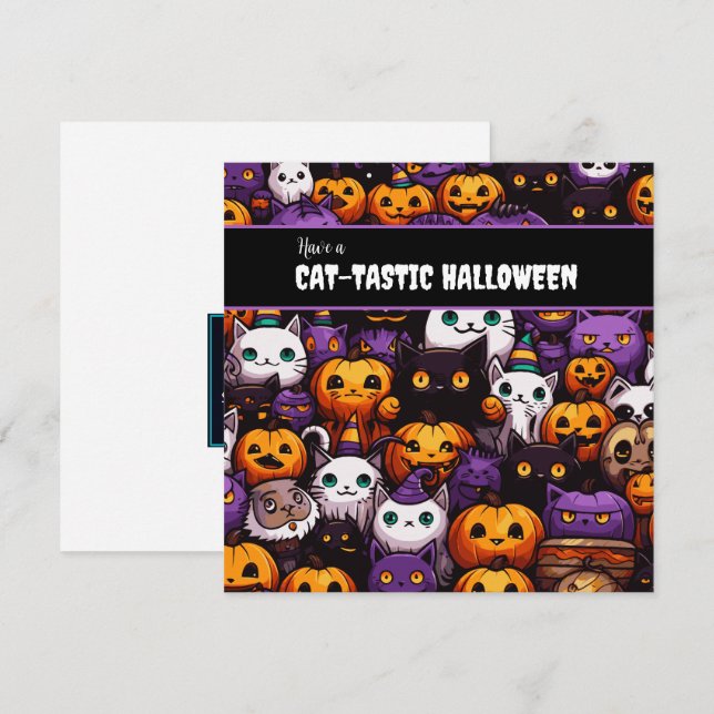Cute Cat Themed Halloween Party  Holiday Card (Front/Back)