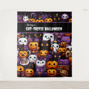 Cute Cat Themed Halloween Party Photo Backdrop Tapestry
