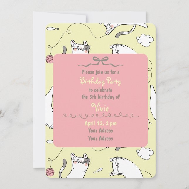 Cute Cat Themed Kids Birthday Party Invitation (Front)