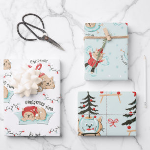 Cute Cat Themed Meowy Christmas Pattern Wrapping Paper Sheet