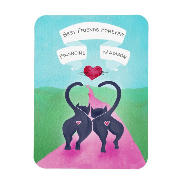 Cute Cat-Themed Personalised Friend Valentine Magnet (Vertical)