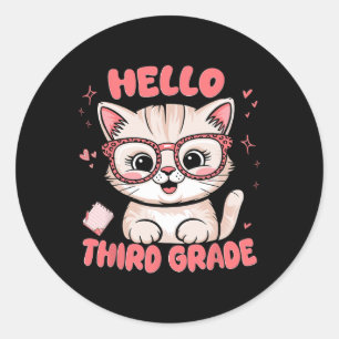 Cute Cat Third 3rd Grade Vibes Back To School Teac Classic Round Sticker