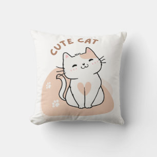Cute Cat Throw Pillow – Kawaii Kitty Decorative Cu