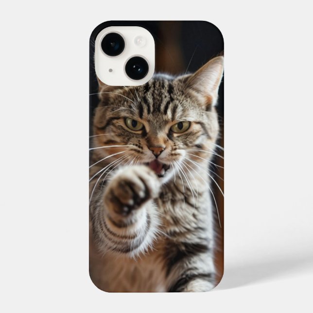 Cute cat throwing a punch iPhone case (Back)