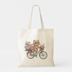 Cute Cat Tote Bag – Floral Bike Design