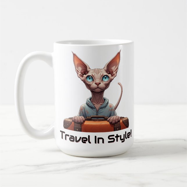 Cute Cat Traveller – Gift for Cat Lovers Coffee Mug (Left)