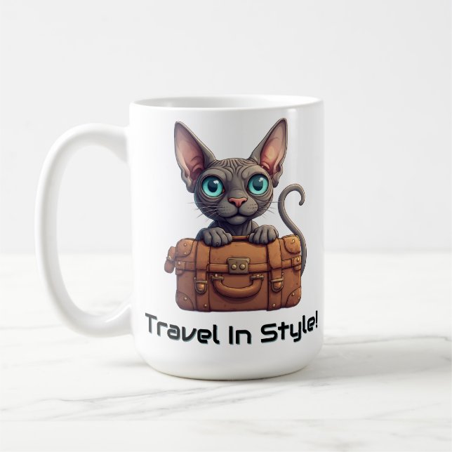 Cute Cat Traveller – Gift for Cat Lovers Coffee Mug (Left)