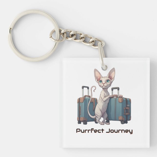Cute Cat Traveller – Gift for Cat Lovers Key Ring (Front)