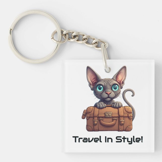 Cute Cat Traveller – Gift for Cat Lovers Key Ring (Front)