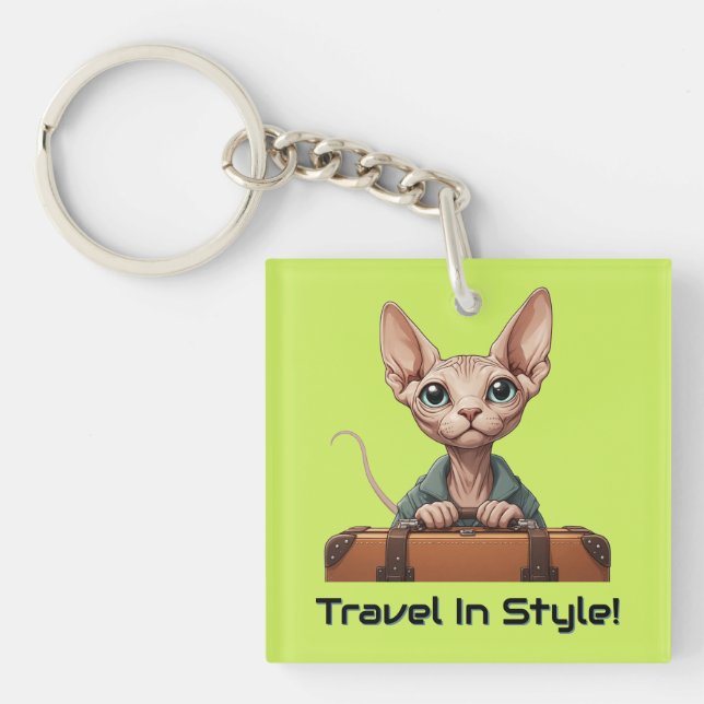 Cute Cat Traveller – Gift for Cat Lovers Key Ring (Front)