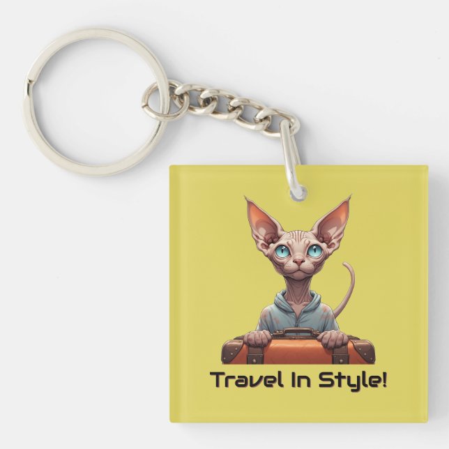 Cute Cat Traveller – Gift for Cat Lovers Key Ring (Front)