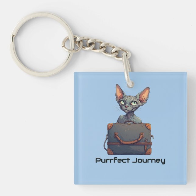 Cute Cat Traveller – Gift for Cat Lovers Key Ring (Front)
