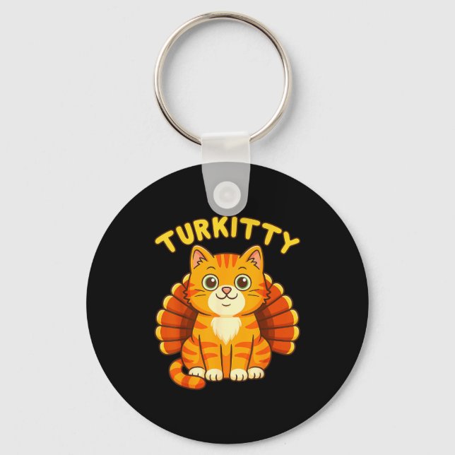 Cute Cat Turkey Funny Thanksgiving For Men Women K Key Ring (Front)