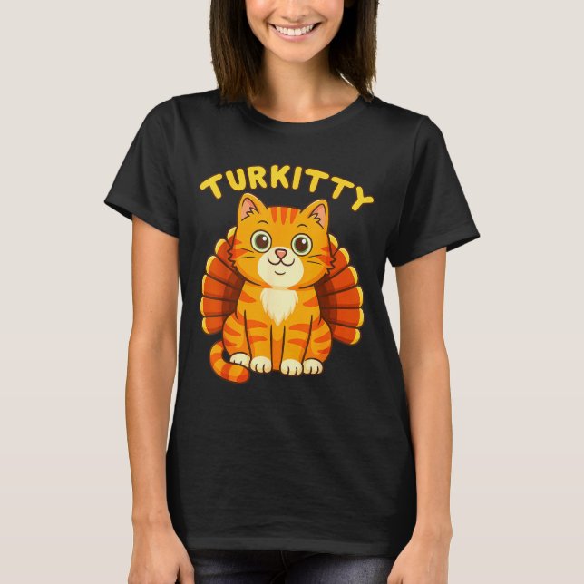 Cute Cat Turkey Funny Thanksgiving For Men Women K T-Shirt (Front)