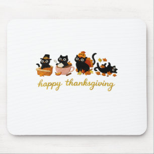 Cute Cat Turkey Happy Thanksgiving Fall Meowy Cat Mouse Mat