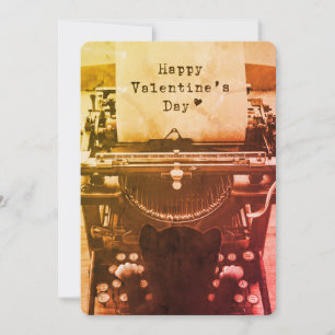 Cute Cat Typing Happy Valentine's Day, Colour Holiday Card