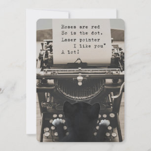 Cute Cat Typing Valentine's Poem - Holiday Card