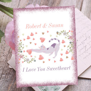 Cute Cat Typography Pink Red Hearts Valentines Day Holiday Postcard